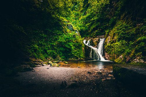 The Allerheiligenwasserfälle in the middle of the green forest, long exposure of the waterfall