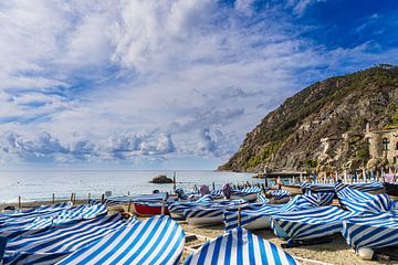 Boats on the beach of Monterosso al Mare on the Mediterranean coast i
