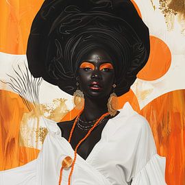 Afrikanische Frau in Orange und Gold von Poster Art Shop