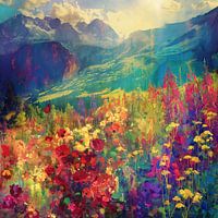 Impressionism colourful field of flowers