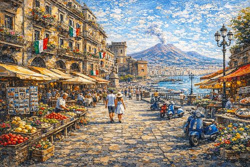 Napels in Italië schilderij.