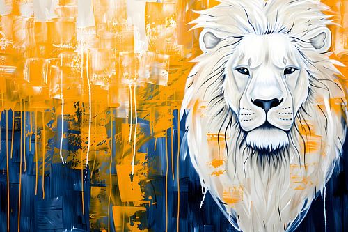 Realistische leeuw met abstracte kleurenachtergrond