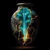 Cascade turquoise et jungle dans un vase en pierre sur TheXclusive Art