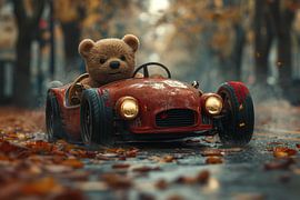 Teddy's adventurous autumn ride in the mini speedster