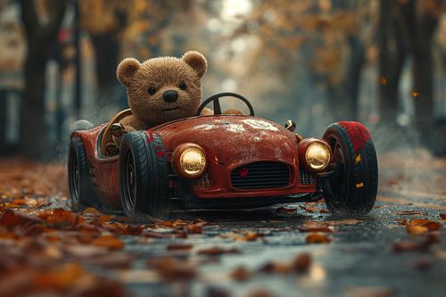 Teddy's adventurous autumn ride in the mini speedster
