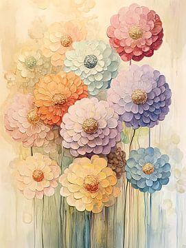 Pastellfarbene Blumen | Schwebende Blumen von Wunderbare Kunst