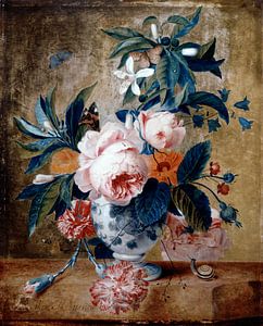 Een Delftse vaas met bloemen, Michiel van Huysum