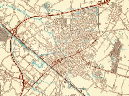 Kaart van Veghel in de stijl Blauw & Crème