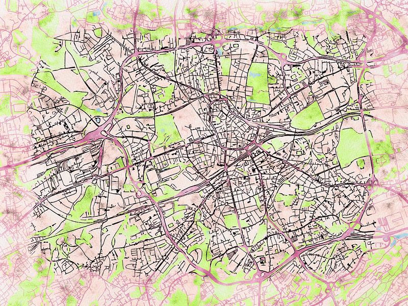 Kaart van Bochum in de stijl 'Soothing Spring' van Maporia