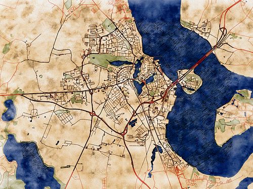 Kaart van Stralsund in de stijl 'Serene Summer'