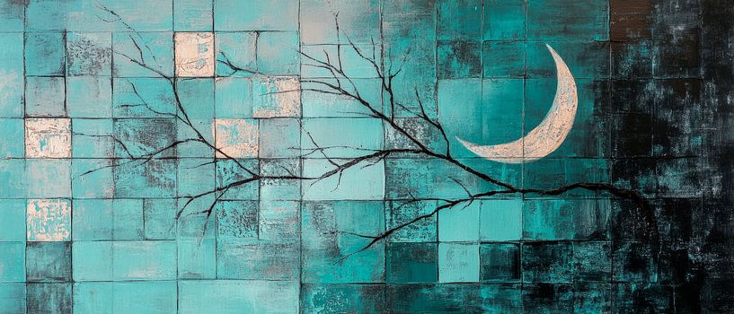 Moonlight over a blue mosaic tree by Poster Art Shop