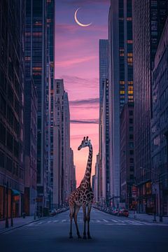 Giraffe in de stad van Poster Art Shop