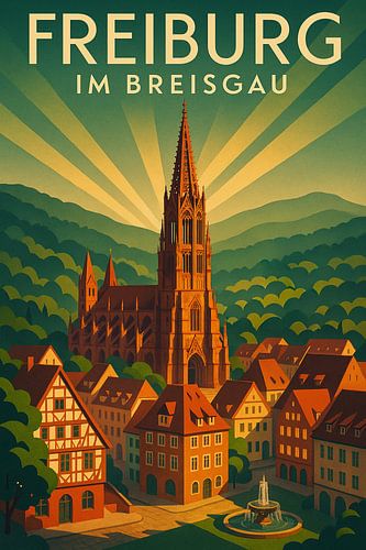 Freiburg Travel Poster – Vintage Münster Illustration