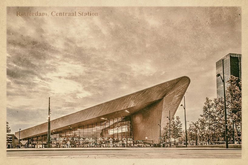 Carte postale d'époque: gare centrale à Rotterdam sur Frans Blok