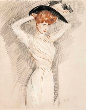 Paul César Helleu - Een elegante dame met een hoed van Peter Balan