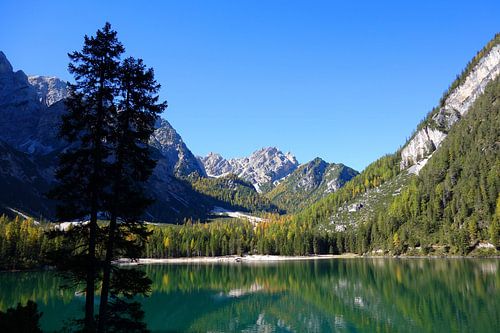 Mountain lake in the Fanes-Sennes-Prags Nature Park