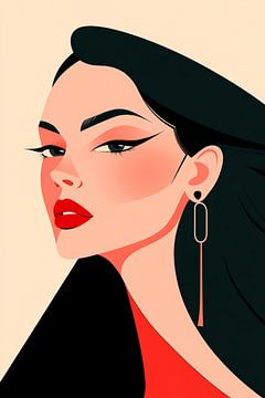 Elegant woman with red lipstick and earrings by Poster Art Shop
