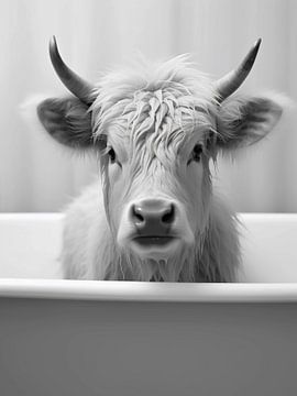 Vache de Hilghland dans une baignoire sur haroulita