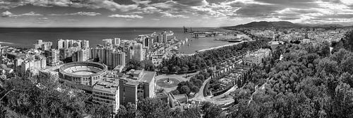 Panorama van de stad Malaga in Spanje in zwart-wit