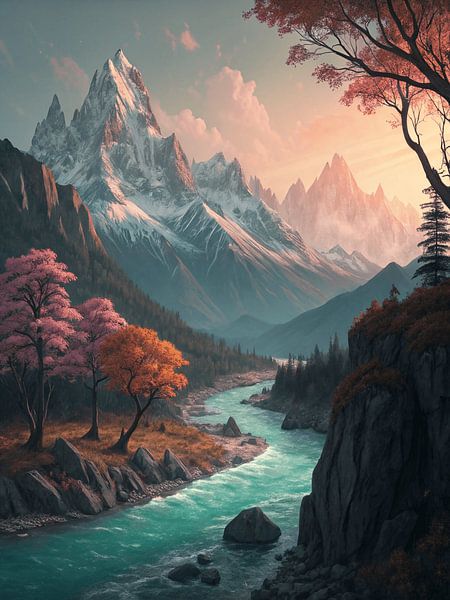 Vallée sereine de la montagne et de la rivière par Artistic