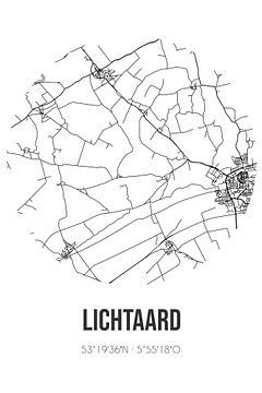 Lichtaard (Fryslan) | Map | Black and white by Rezona