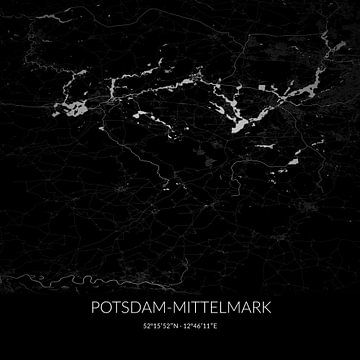 Carte en noir et blanc de Potsdam-Mittelmark, Brandebourg, Allemagne. sur Rezona