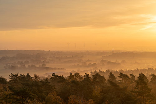 Ochtendmist over Montferland bij zonsopkomst