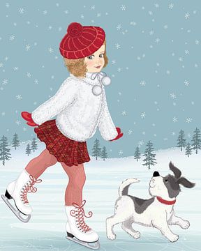 Cute girl on a skate with a dog by Atelier Liesjes