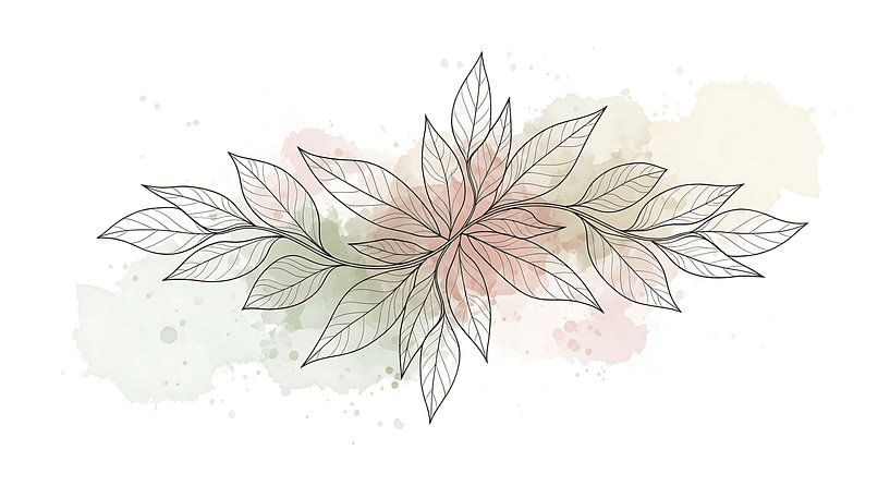 Symmetrical Botanical Line Art with Watercolor Background by DPramana