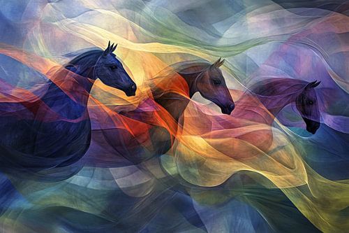 Chevaux colorés en mouvement