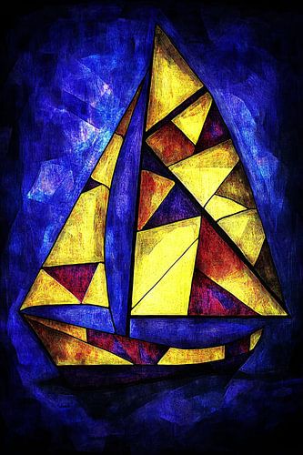 Voilier abstrait aux couleurs vives