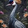Collection d'oiseaux botaniques - Grue couronnée sur Wall Art Wonderland