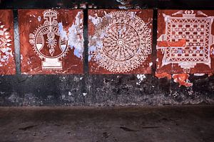 Traditionele muurschilderingen in Tempel