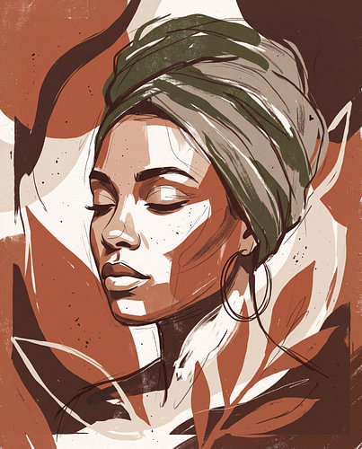 Serene woman in earth tones