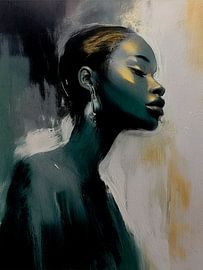Fine Art.  Portret van een vrouw in donkere groentinten