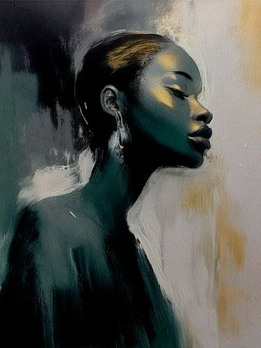 Fine Art.  Portret van een vrouw in donkere groentinten