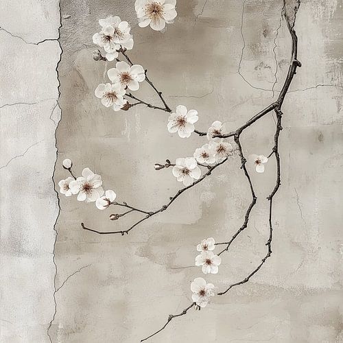 Minimalistisch Japandi stilleven met bloemaccenten