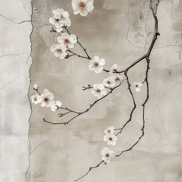 Minimalistisches Japandi-Stillleben mit floralen Akzenten von Mel Digital Art