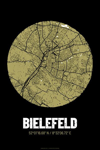 Bielefeld – City Map Design Stadtplan Karte (Grunge) von ViaMapia