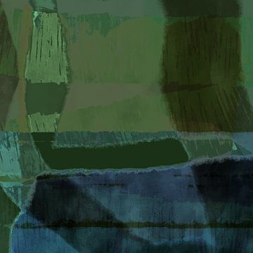 Modern abstract minimalist art. Shapes and lines in blue and green. by Dina Dankers