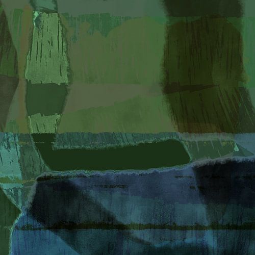 Moderne abstracte minimalistische kunst. Vormen en lijnen in blauw en groen.