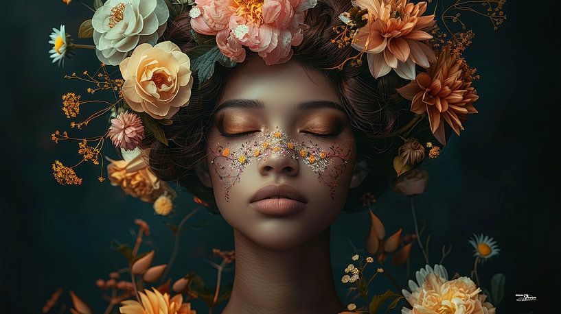 african woman with flowers by Gelissen Artworks