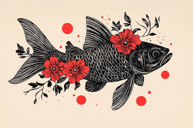 Fisch mit Blumenmuster – Kreativ gestaltet von Poster Art Shop