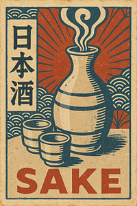 Retro Sake Poster - Vintage Japanischer Reiswein Wandkunst