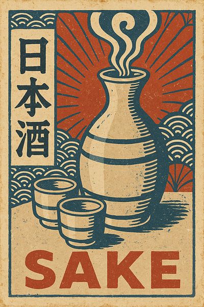 Retro Sake Poster - Vintage Japanse Rijstwijn Muurkunst van Travel Shop