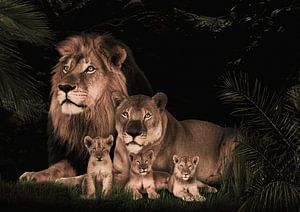 Löwenfamilie mit 3 Jungtieren