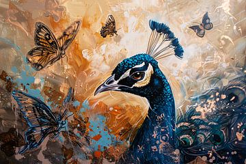 Surreal peacock with colourful butterflies by Art & Soul Creations