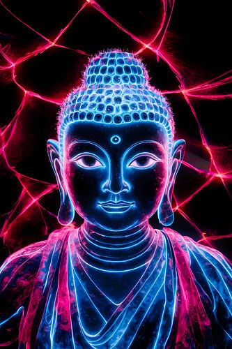 Bouddha néon futuriste avec lumières