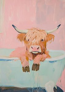 Highland Cow beim Baden