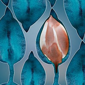 Mystic Teal Bloom Aqua 960 - Abstrakte Aquarellmalerei in transformierendem Teal & Mystische Flora von Saskia Mensink PRINTS